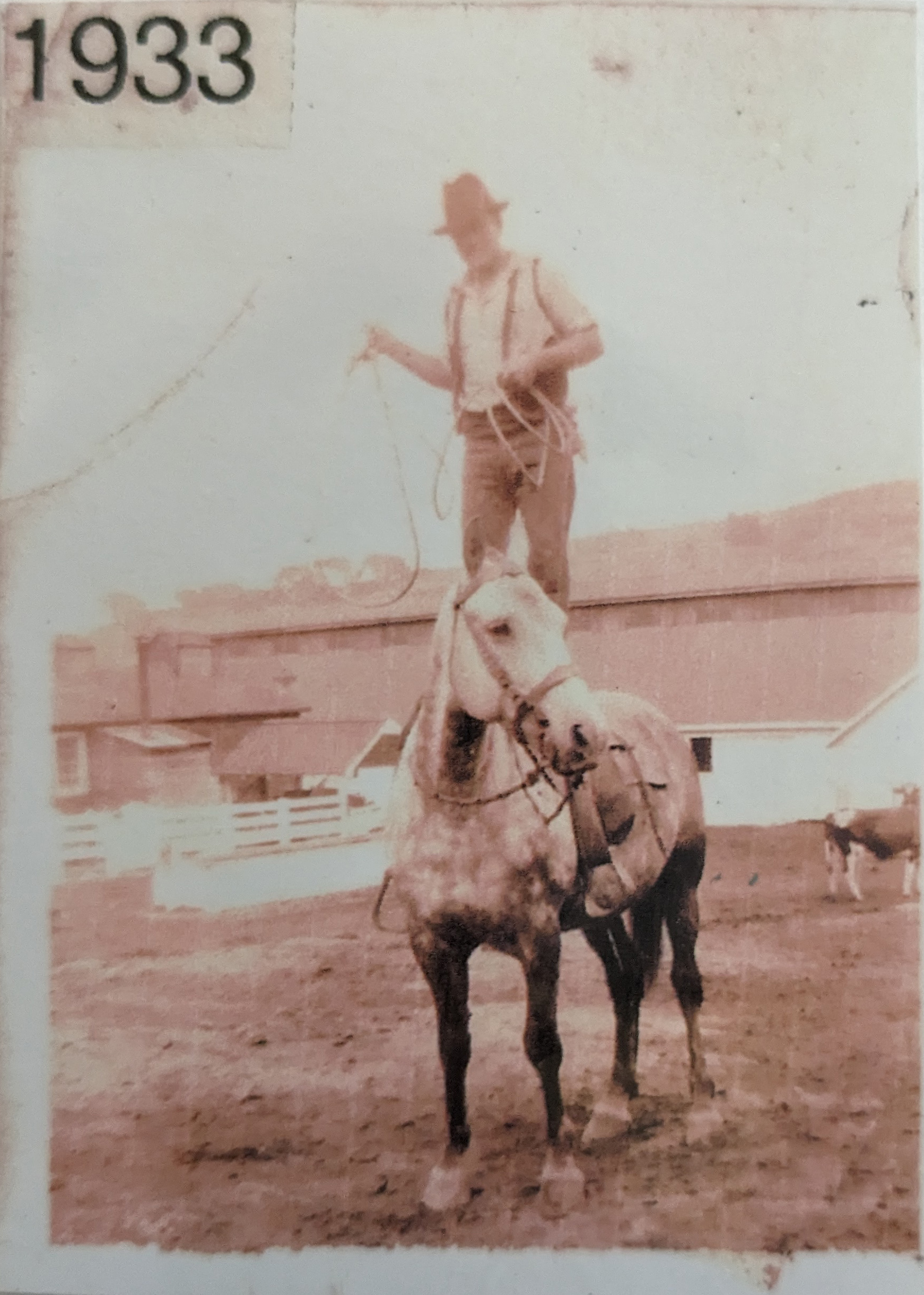 Grandpa Standing On His Trick Horse in 1933